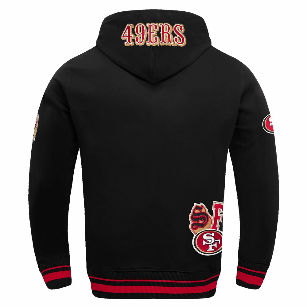 NFL SAN FRANCISCO 49ERS CITY RANSOM MEN'S RIB FLEECE PULLOVER HOODIE (BLACK/RED/BLACK)
