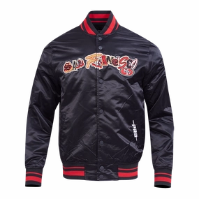 NFL SAN FRANCISCO 49ERS CITY RANSOM MEN'S RIB SATIN JACKET (BLACK/RED/BLACK)