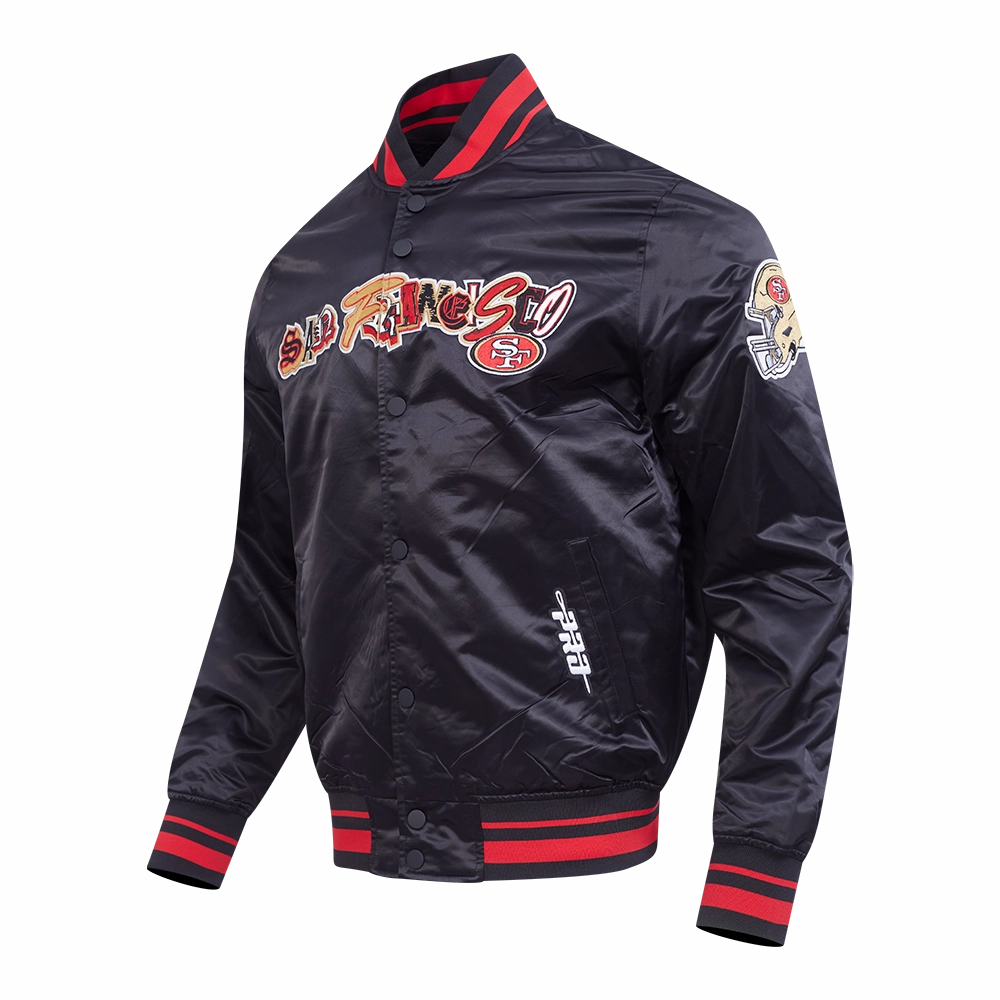 NFL SAN FRANCISCO 49ERS CITY RANSOM MEN'S RIB SATIN JACKET (BLACK/RED/BLACK)