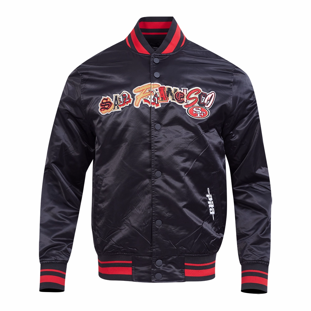NFL SAN FRANCISCO 49ERS CITY RANSOM MEN'S RIB SATIN JACKET (BLACK/RED/BLACK)