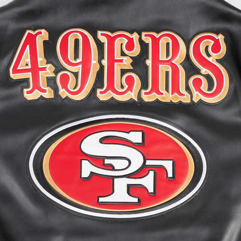 NFL SAN FRANCISCO 49ERS CITY SIGNATURE MEN'S LEATHER VARSITY JACKET (BLACK/WHITE)
