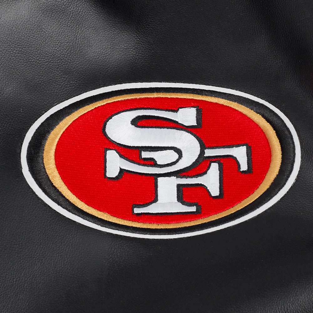 NFL SAN FRANCISCO 49ERS CITY SIGNATURE MEN'S LEATHER VARSITY JACKET (BLACK/WHITE)
