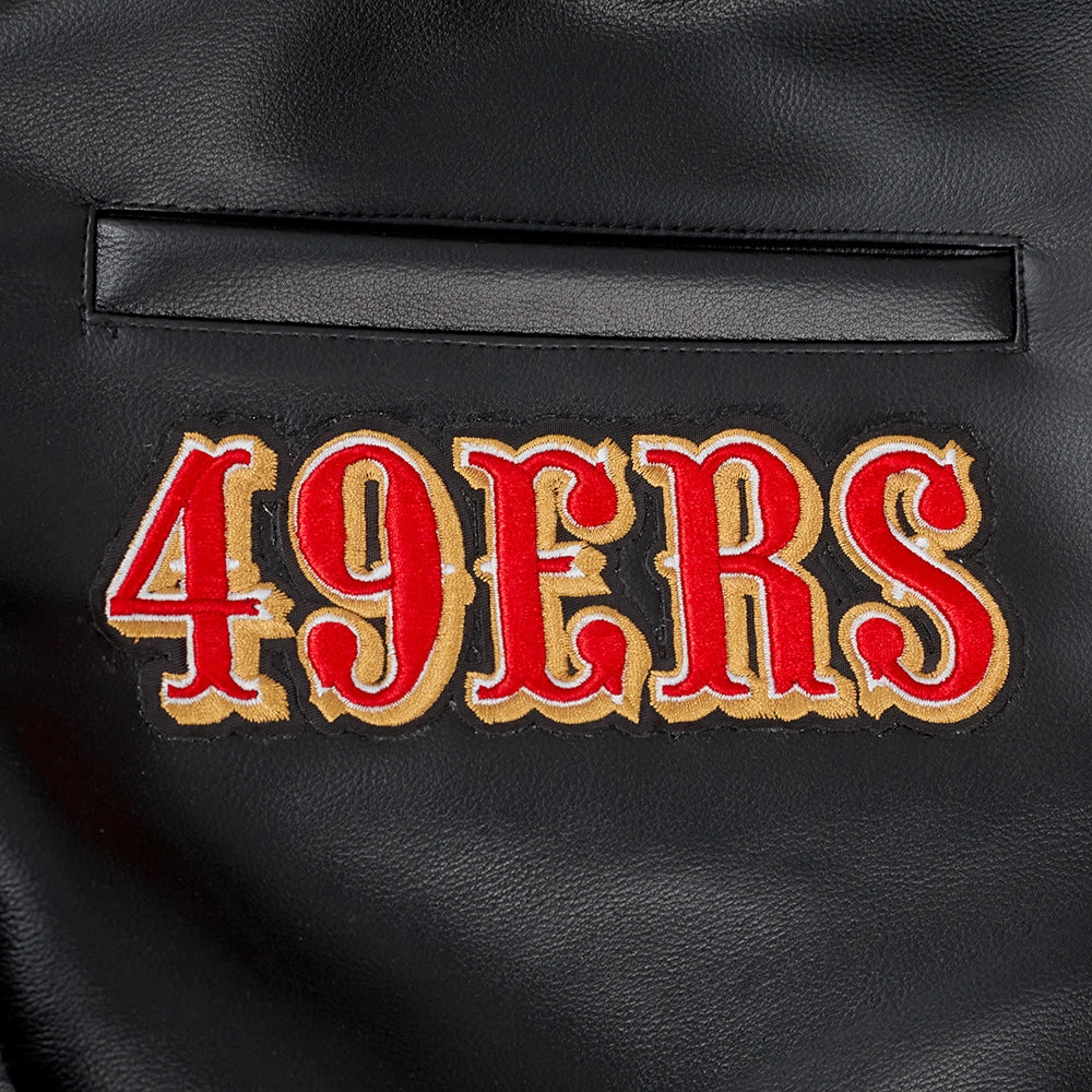 NFL SAN FRANCISCO 49ERS CITY SIGNATURE MEN'S LEATHER VARSITY JACKET (BLACK/WHITE)