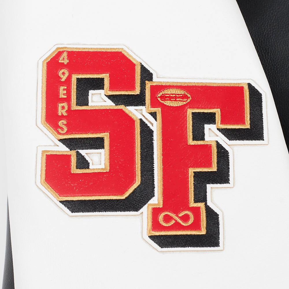 NFL SAN FRANCISCO 49ERS CITY SIGNATURE MEN'S LEATHER VARSITY JACKET (BLACK/WHITE)