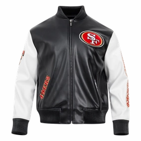 NFL SAN FRANCISCO 49ERS CITY SIGNATURE MEN'S LEATHER VARSITY JACKET (BLACK/WHITE)