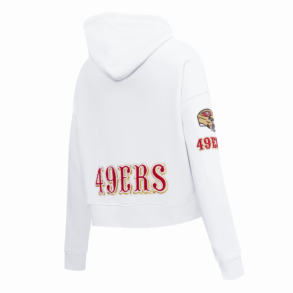 NFL SAN FRANCISCO 49ERS CLASSIC FLEECE CROPPED PULLOVER HOODIE (WHITE)