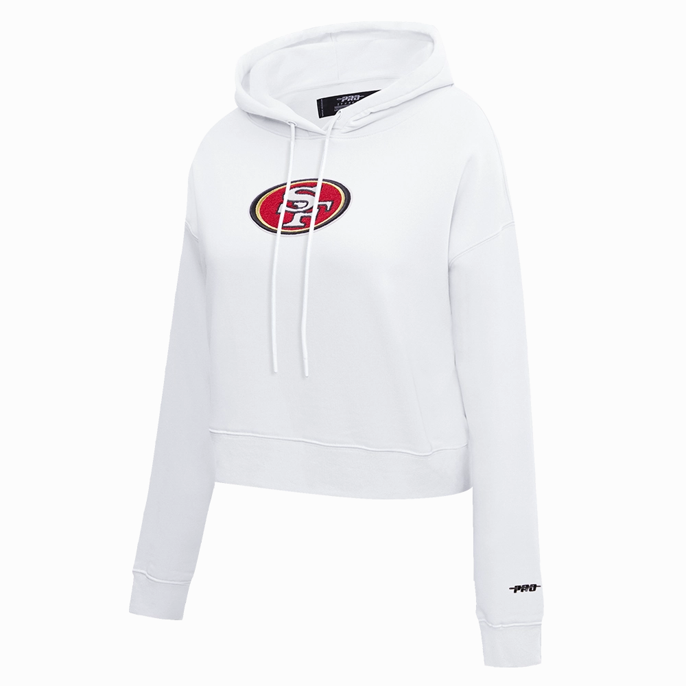 NFL SAN FRANCISCO 49ERS CLASSIC FLEECE CROPPED PULLOVER HOODIE (WHITE)