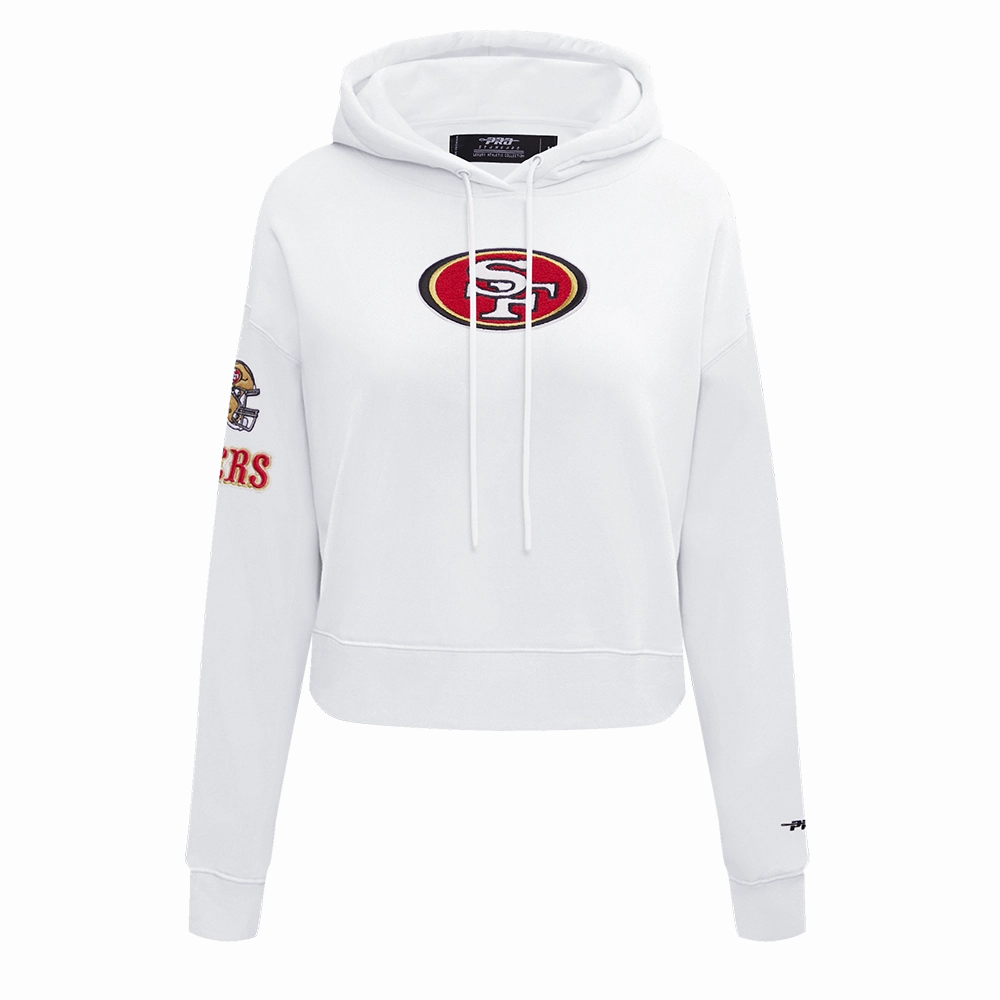 NFL SAN FRANCISCO 49ERS CLASSIC FLEECE CROPPED PULLOVER HOODIE (WHITE)