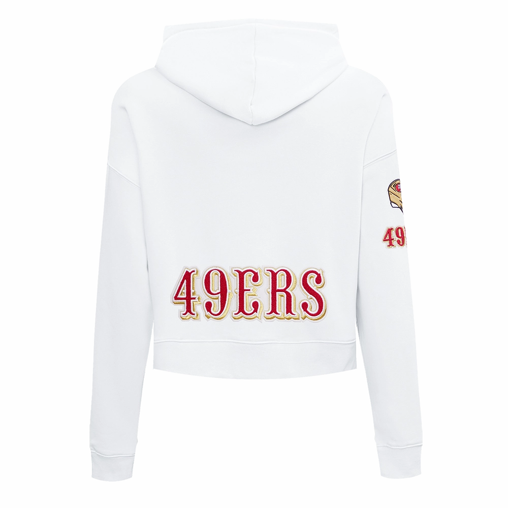 NFL SAN FRANCISCO 49ERS CLASSIC FLEECE CROPPED PULLOVER HOODIE (WHITE)