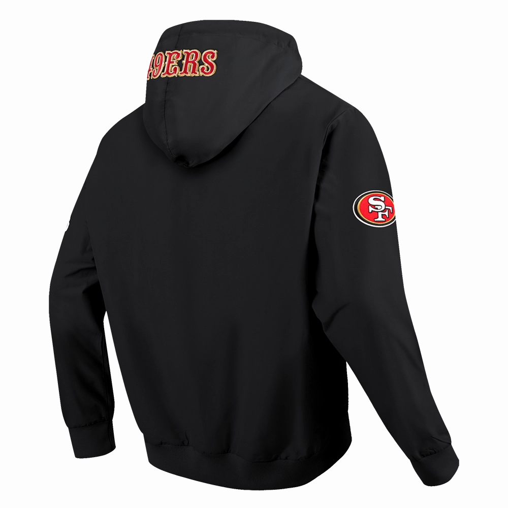 NFL SAN FRANCISCO 49ERS CLASSIC WIND SUIT MEN'S WOVEN FULL ZIP PULLOVER HOODIE (BLACK)