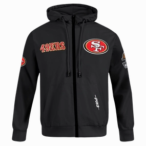 NFL SAN FRANCISCO 49ERS CLASSIC WIND SUIT MEN'S WOVEN FULL ZIP PULLOVER HOODIE (BLACK)