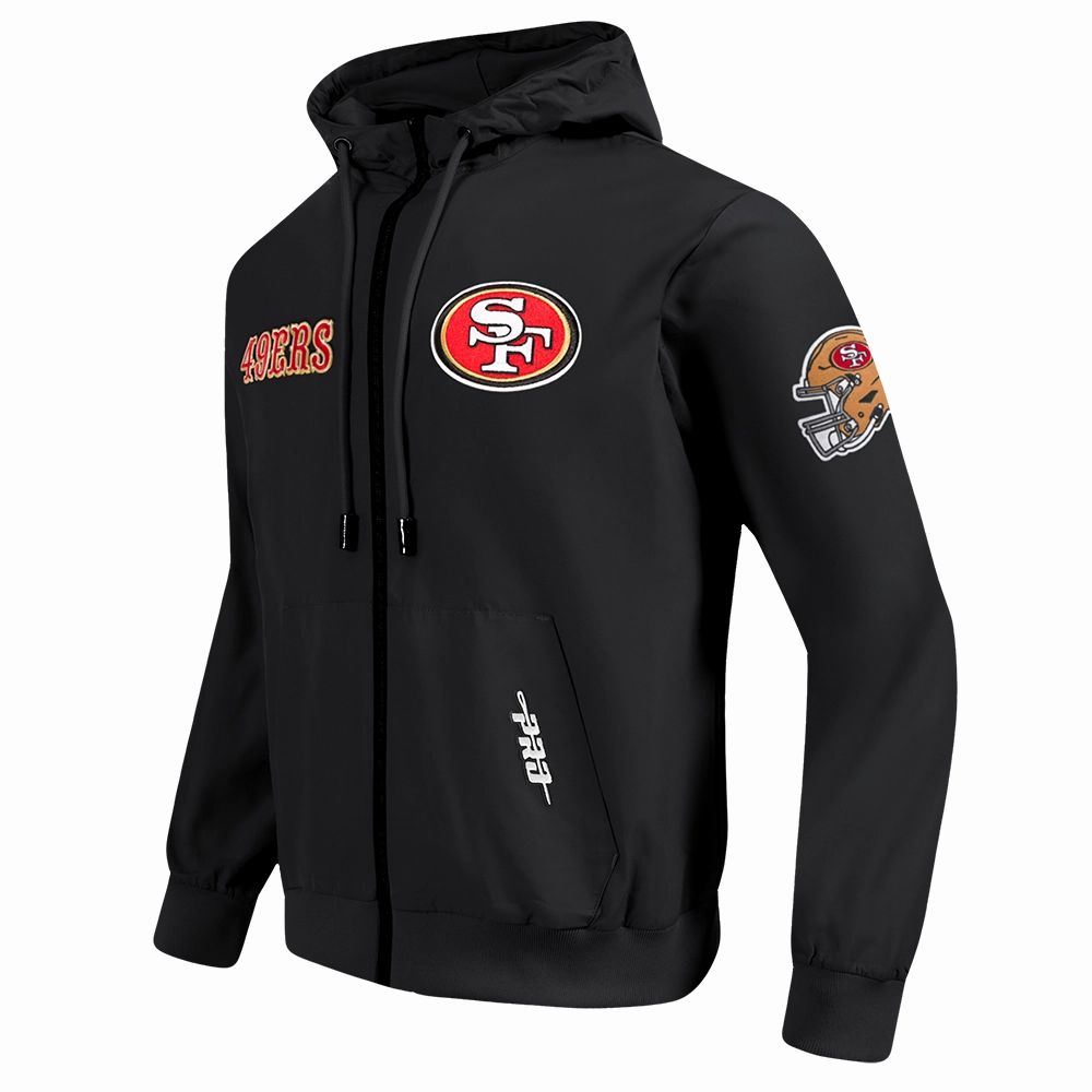 NFL SAN FRANCISCO 49ERS CLASSIC WIND SUIT MEN'S WOVEN FULL ZIP PULLOVER HOODIE (BLACK)
