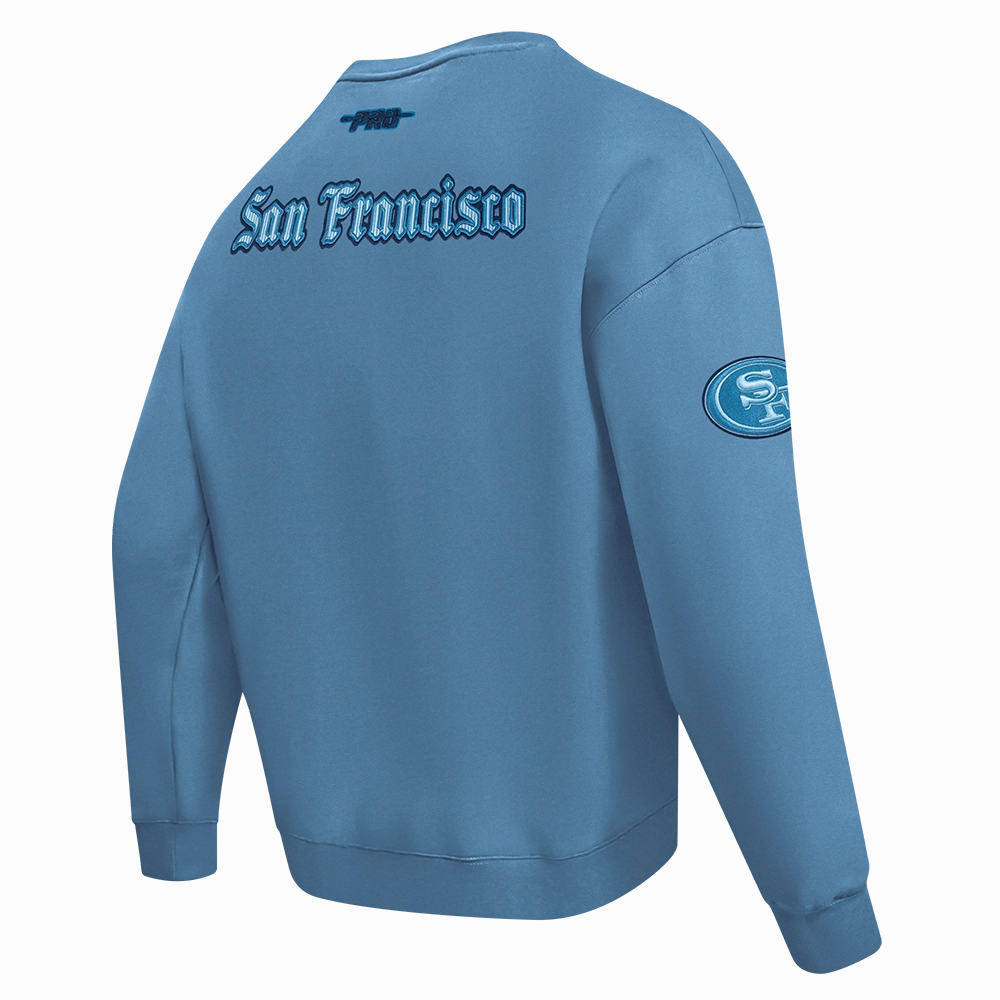 NFL SAN FRANCISCO 49ERS COUNTRY CLUB MEN'S DROP SHOULDER FLEECE CREWNECK (STEEL BLUE)