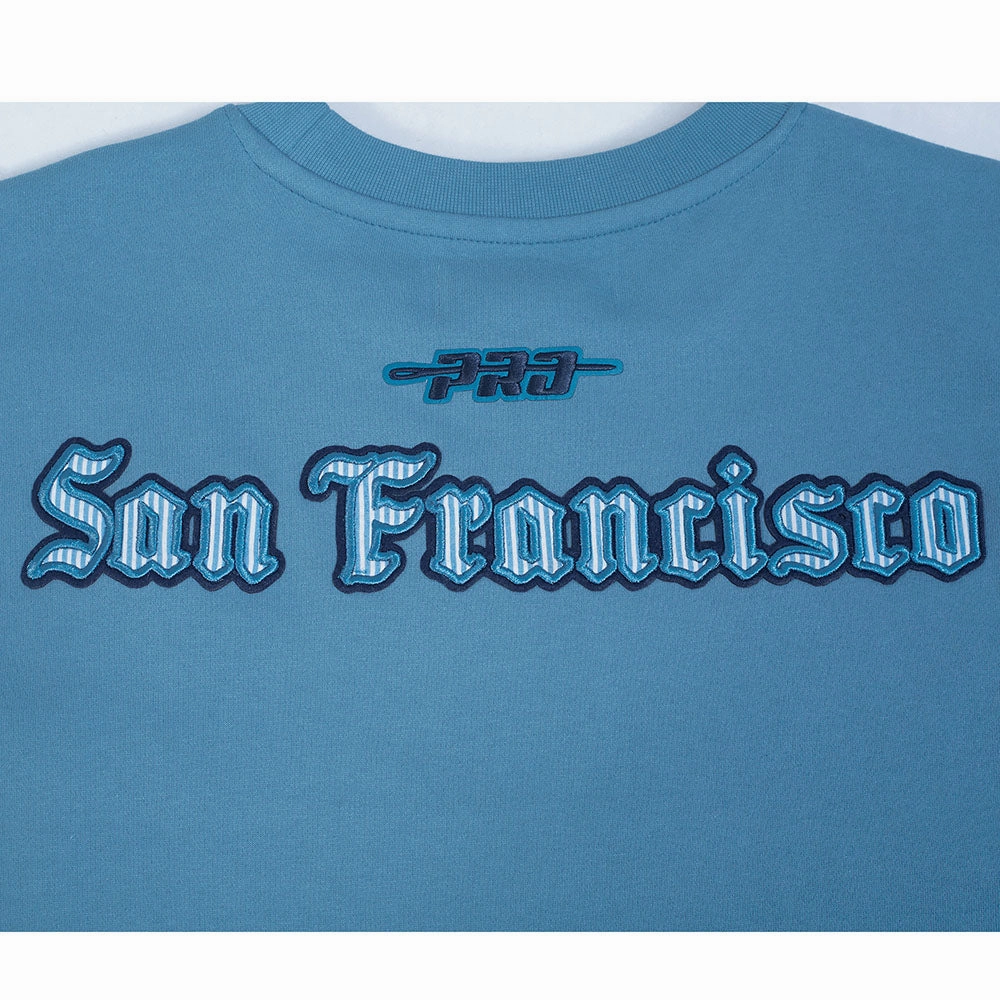 NFL SAN FRANCISCO 49ERS COUNTRY CLUB MEN'S DROP SHOULDER FLEECE CREWNECK (STEEL BLUE)