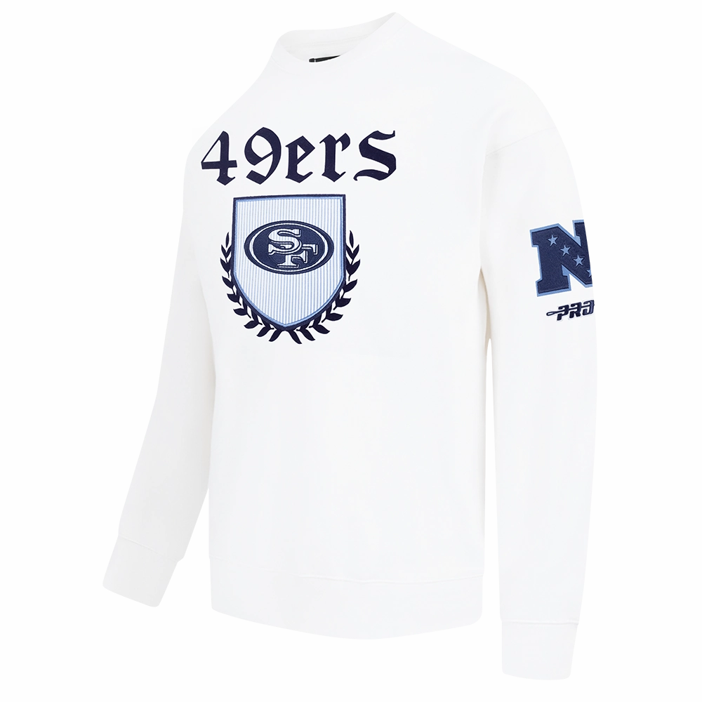 NFL SAN FRANCISCO 49ERS COUNTRY CLUB MEN'S DROP SHOULDER FLEECE CREWNECK (WHITE)