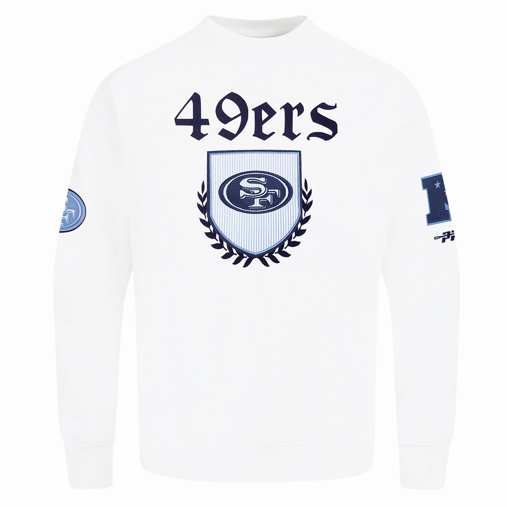 NFL SAN FRANCISCO 49ERS COUNTRY CLUB MEN'S DROP SHOULDER FLEECE CREWNECK (WHITE)