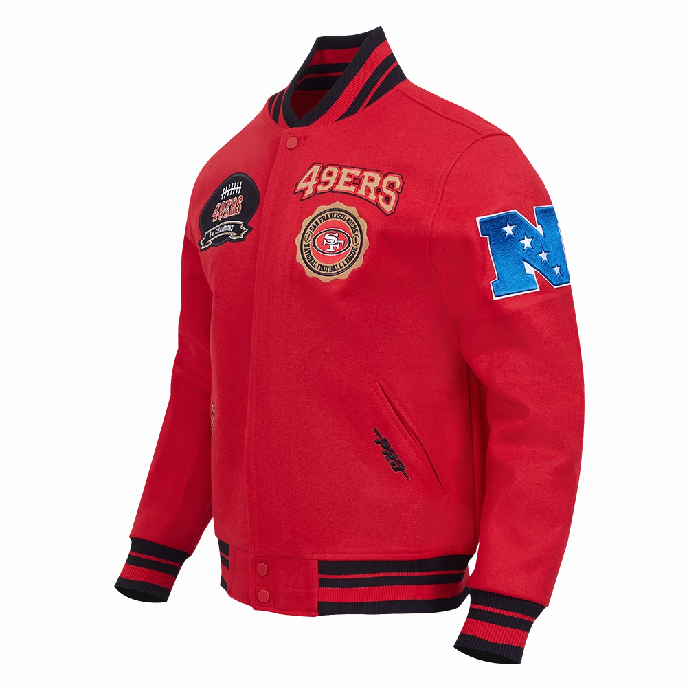 NFL SAN FRANCISCO 49ERS CREST EMBLEM MEN'S RIB WOOL VARSITY JACKET (RED/BLACK)