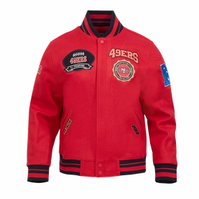 NFL SAN FRANCISCO 49ERS CREST EMBLEM MEN'S RIB WOOL VARSITY JACKET (RED/BLACK)