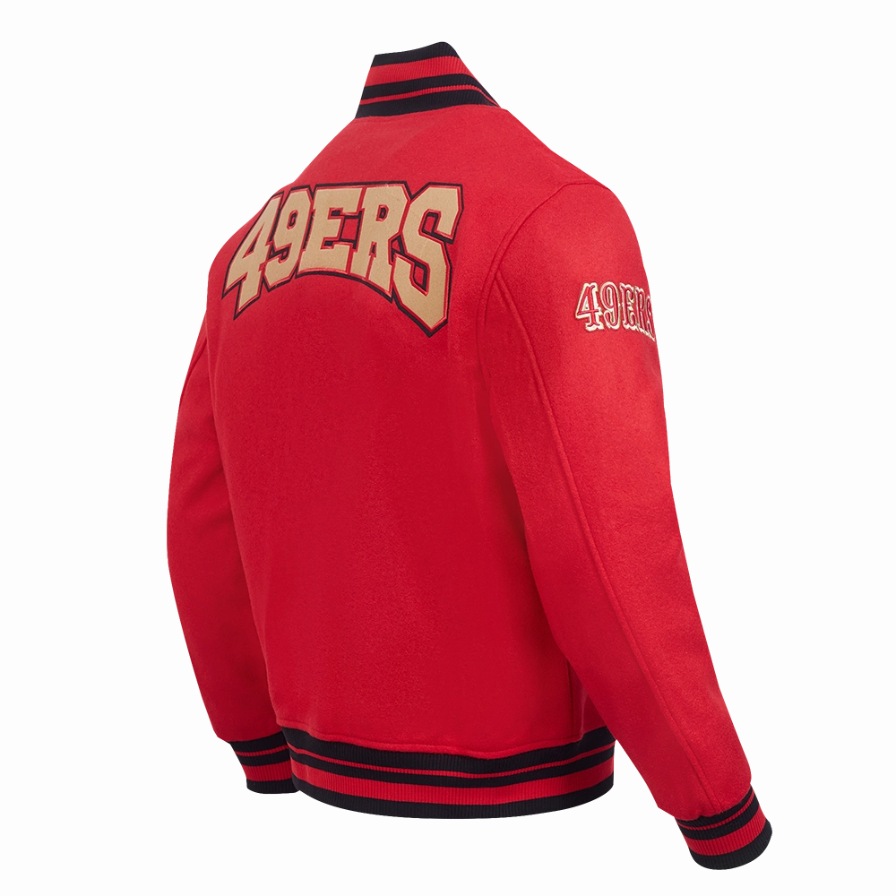 NFL SAN FRANCISCO 49ERS CREST EMBLEM MEN'S RIB WOOL VARSITY JACKET (RED/BLACK)