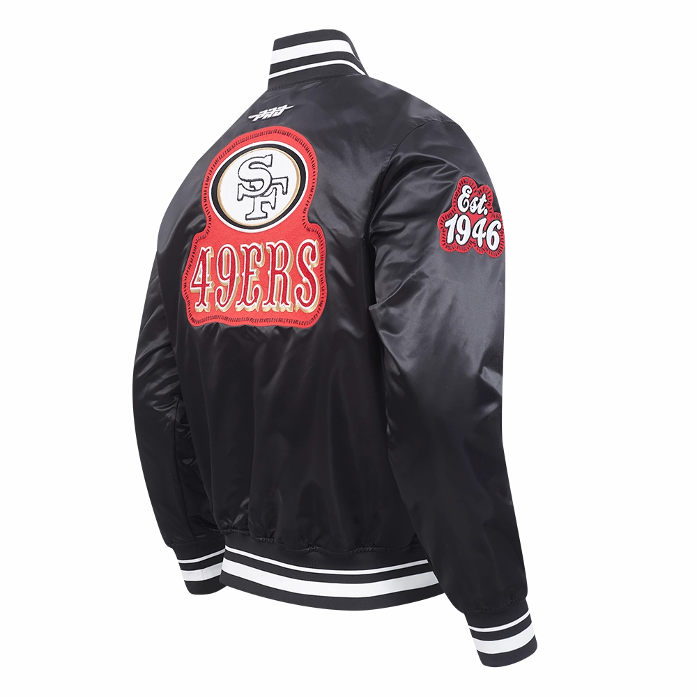NFL SAN FRANCISCO 49ERS DIY PICK STITCH MEN'S RIB SATIN JACKET (BLACK)