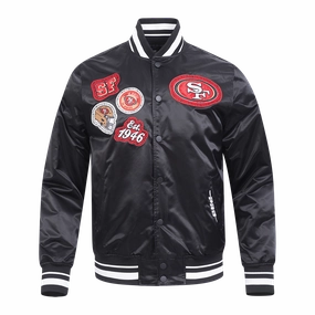 NFL SAN FRANCISCO 49ERS DIY PICK STITCH MEN'S RIB SATIN JACKET (BLACK)