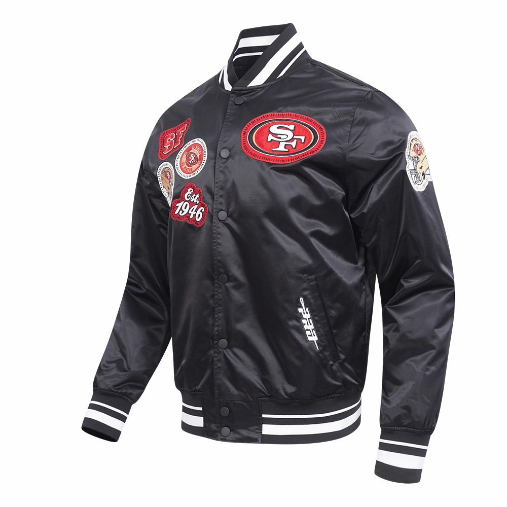 NFL SAN FRANCISCO 49ERS DIY PICK STITCH MEN'S RIB SATIN JACKET (BLACK)