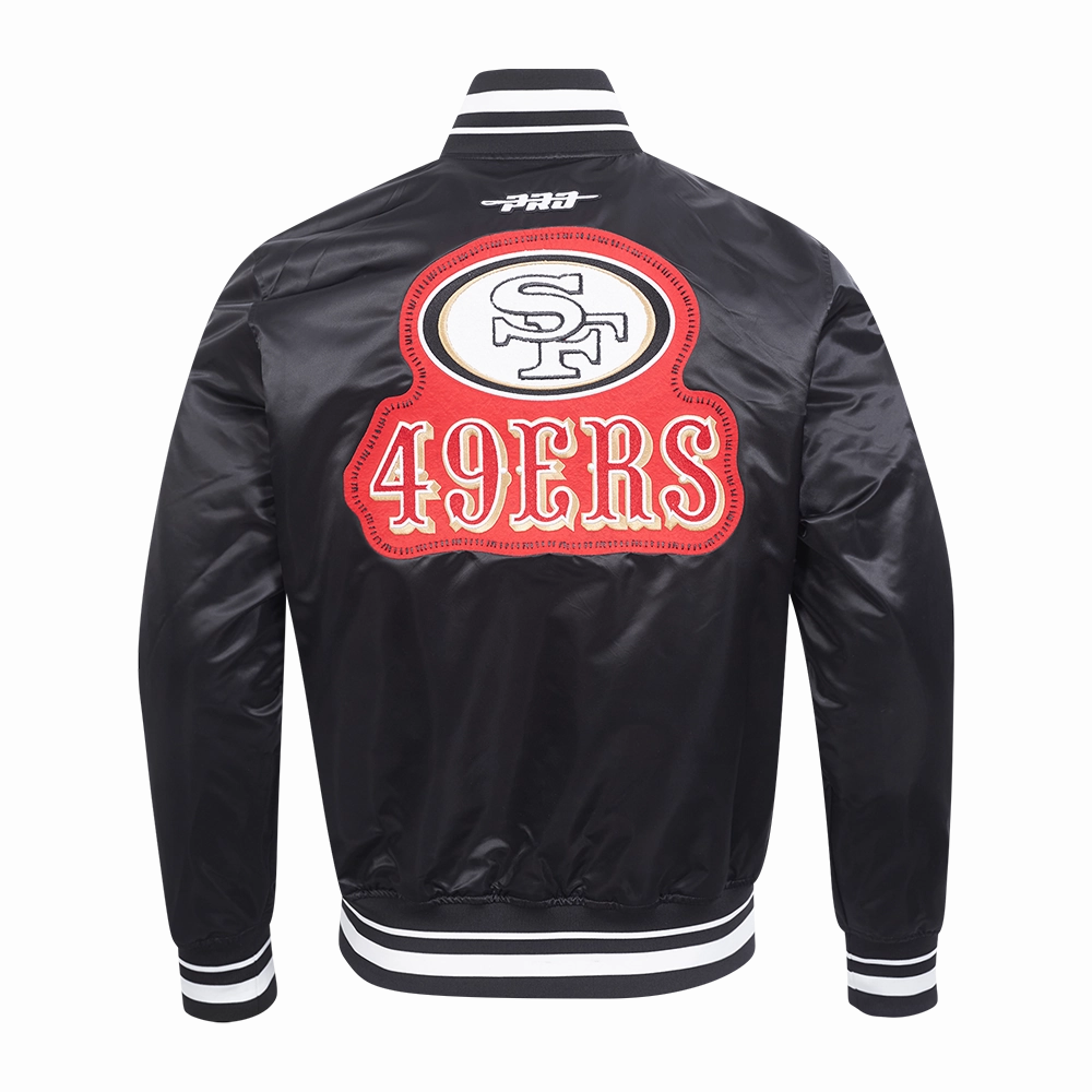 NFL SAN FRANCISCO 49ERS DIY PICK STITCH MEN'S RIB SATIN JACKET (BLACK)