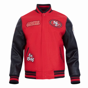 NFL SAN FRANCISCO 49ERS DIY PICK STITCH MEN'S RIB WOOL VARSITY JACKET (RED/BLACK)