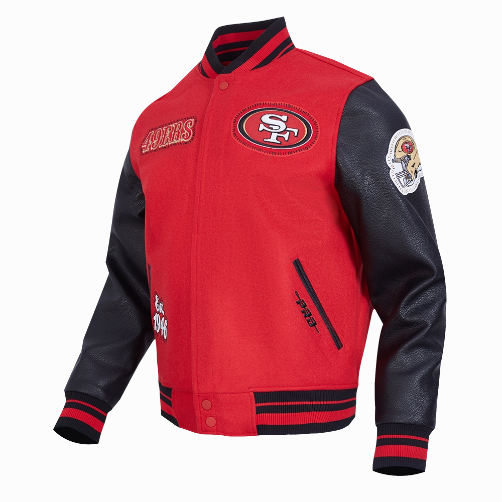 NFL SAN FRANCISCO 49ERS DIY PICK STITCH MEN'S RIB WOOL VARSITY JACKET (RED/BLACK)