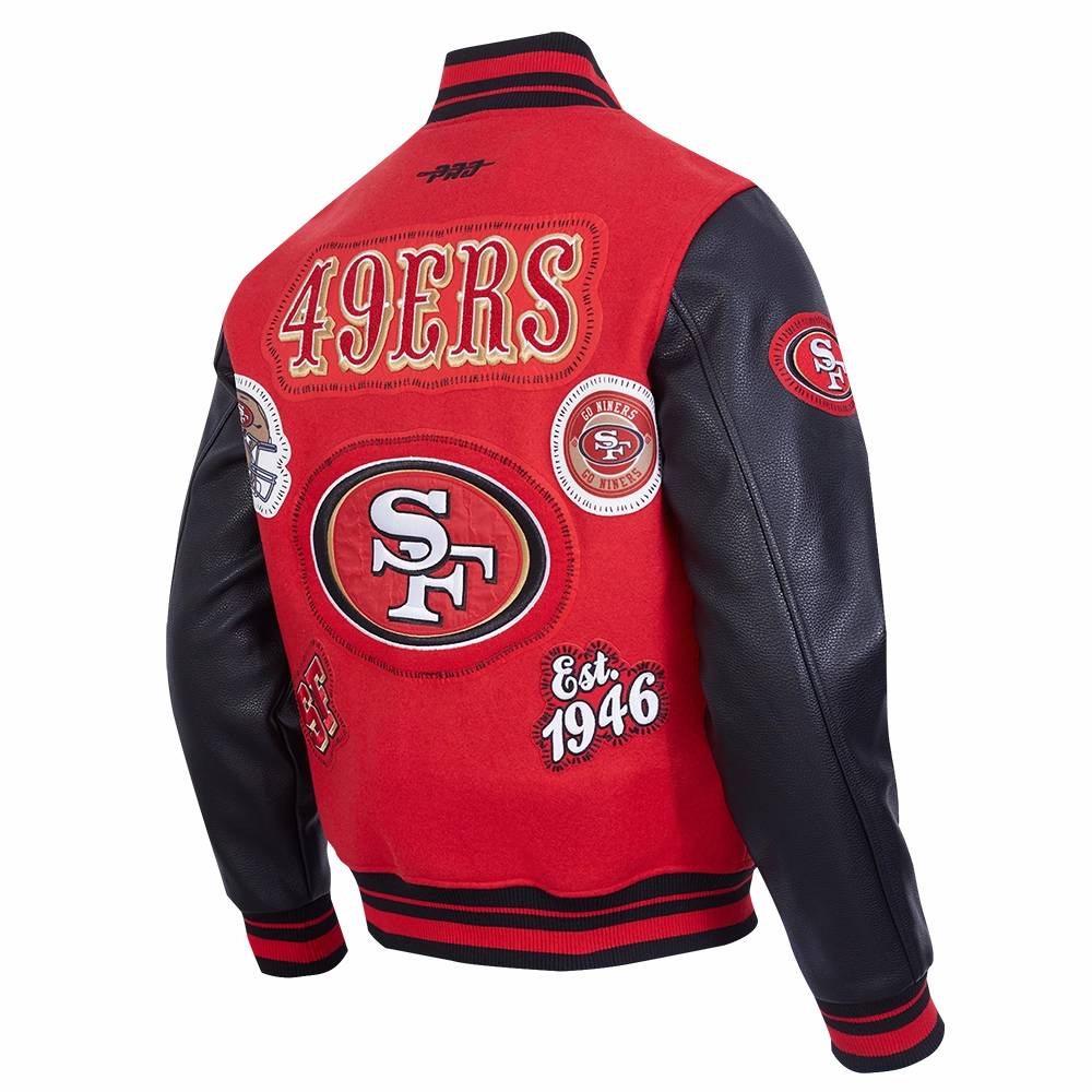 NFL SAN FRANCISCO 49ERS DIY PICK STITCH MEN'S RIB WOOL VARSITY JACKET (RED/BLACK)