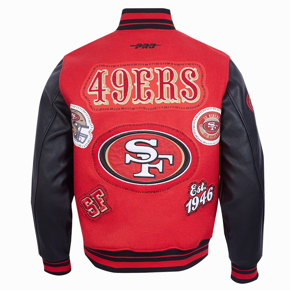 NFL SAN FRANCISCO 49ERS DIY PICK STITCH MEN'S RIB WOOL VARSITY JACKET (RED/BLACK)