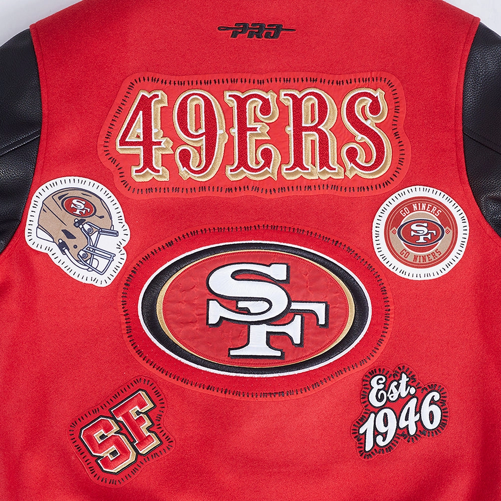 NFL SAN FRANCISCO 49ERS DIY PICK STITCH MEN'S RIB WOOL VARSITY JACKET (RED/BLACK)