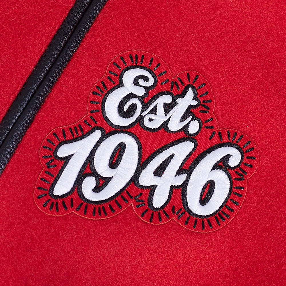 NFL SAN FRANCISCO 49ERS DIY PICK STITCH MEN'S RIB WOOL VARSITY JACKET (RED/BLACK)