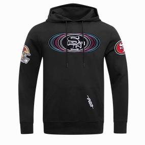NFL SAN FRANCISCO 49ERS ECHO LOGO MEN'S FLEECE PULLOVER HOODIE (BLACK)