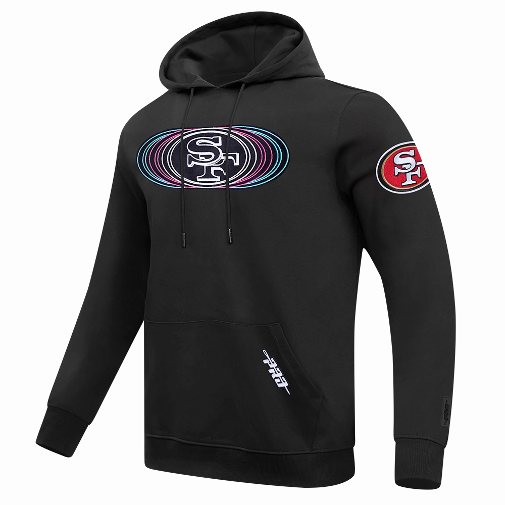 NFL SAN FRANCISCO 49ERS ECHO LOGO MEN'S FLEECE PULLOVER HOODIE (BLACK)