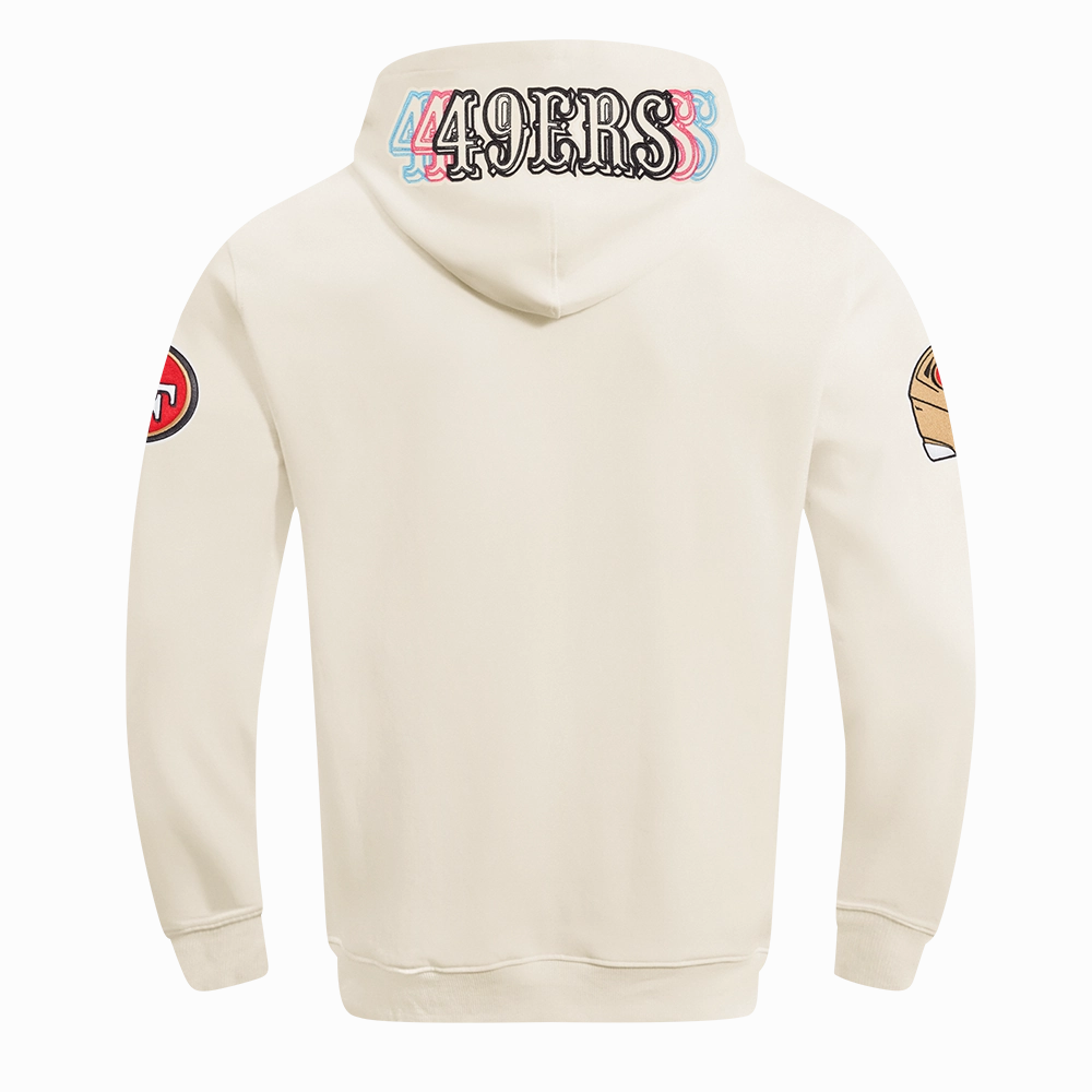 NFL SAN FRANCISCO 49ERS ECHO LOGO MEN'S FLEECE PULLOVER HOODIE (EGGSHELL)