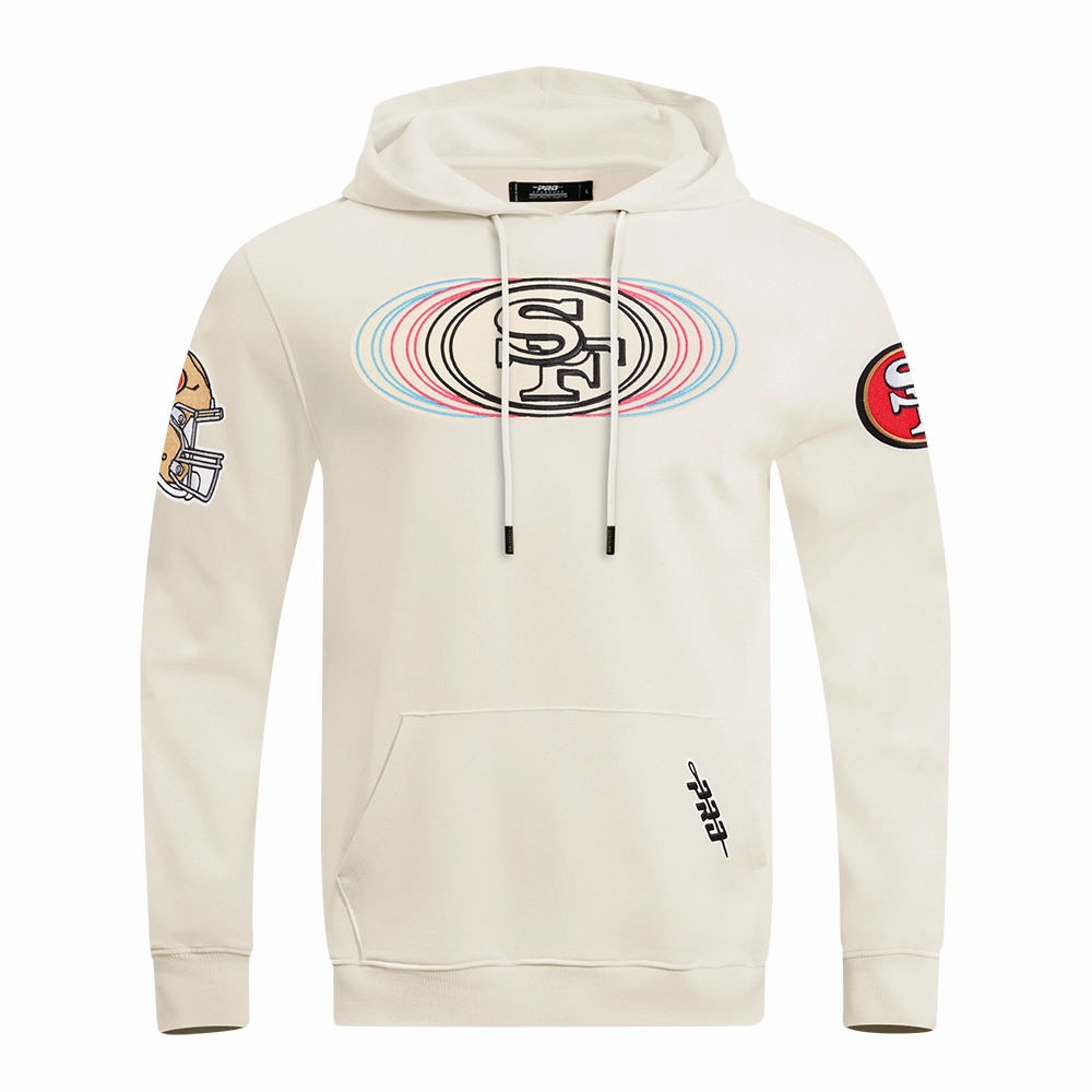 NFL SAN FRANCISCO 49ERS ECHO LOGO MEN'S FLEECE PULLOVER HOODIE (EGGSHELL)