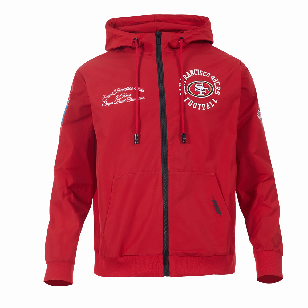 NFL SAN FRANCISCO 49ERS HYBRID WOVEN MEN'S FULL ZIP PULLOVER HOODIE (RED)