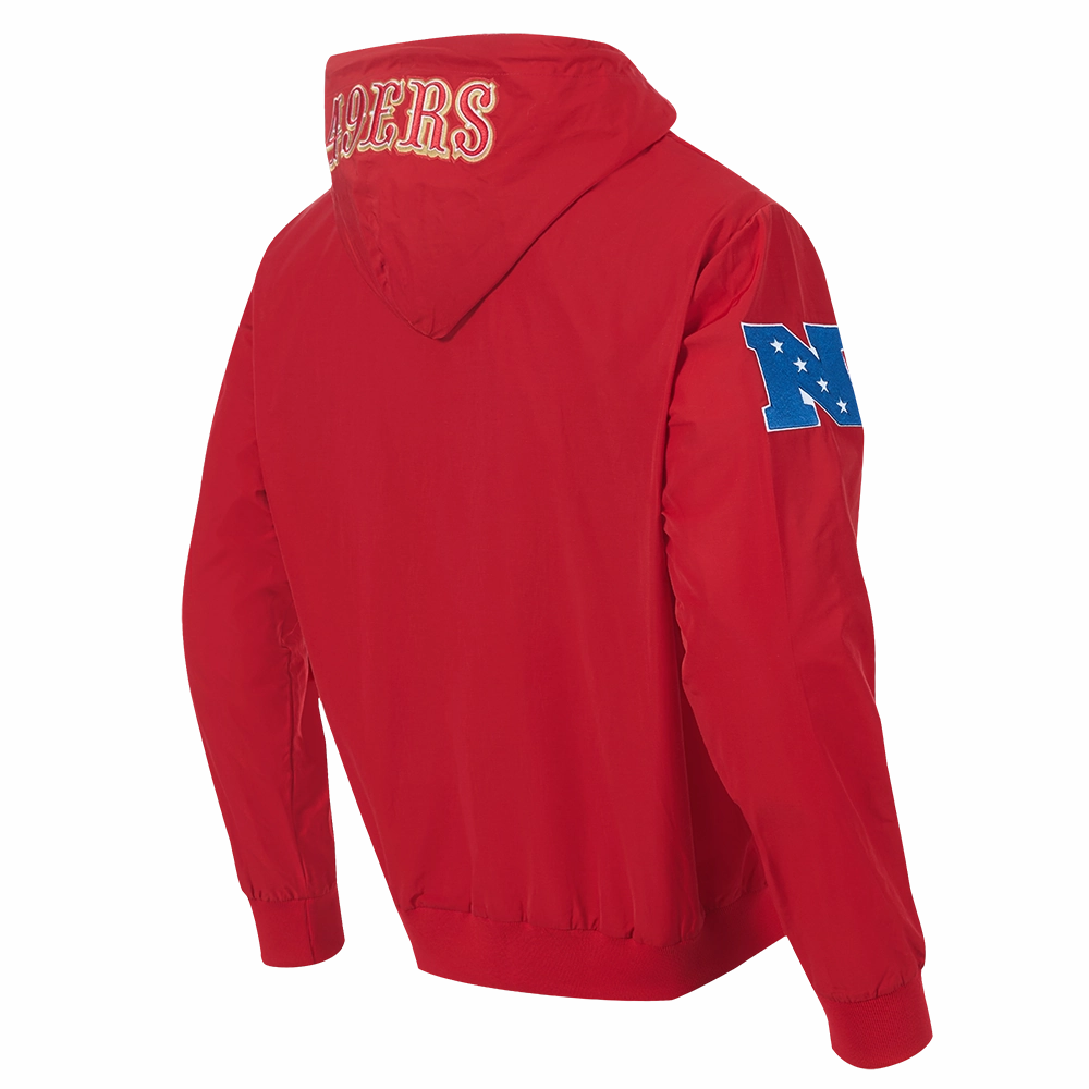 NFL SAN FRANCISCO 49ERS HYBRID WOVEN MEN'S FULL ZIP PULLOVER HOODIE (RED)
