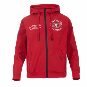 NFL SAN FRANCISCO 49ERS HYBRID WOVEN MEN'S FULL ZIP PULLOVER HOODIE (RED)