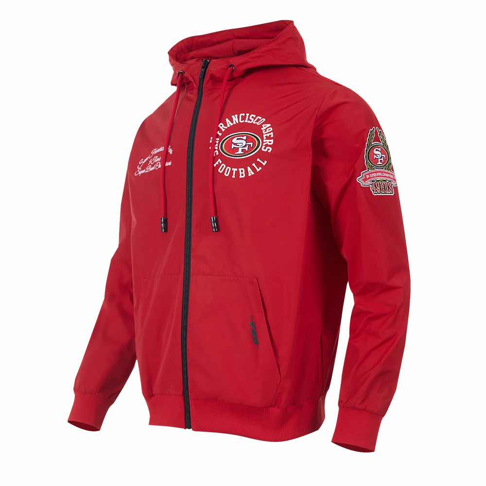 NFL SAN FRANCISCO 49ERS HYBRID WOVEN MEN'S FULL ZIP PULLOVER HOODIE (RED)