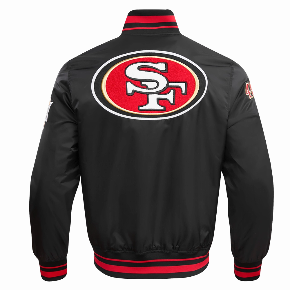 NFL SAN FRANCISCO 49ERS MASHUP MEN'S RIB SATIN JACKET (BLACK/RED/BLACK)