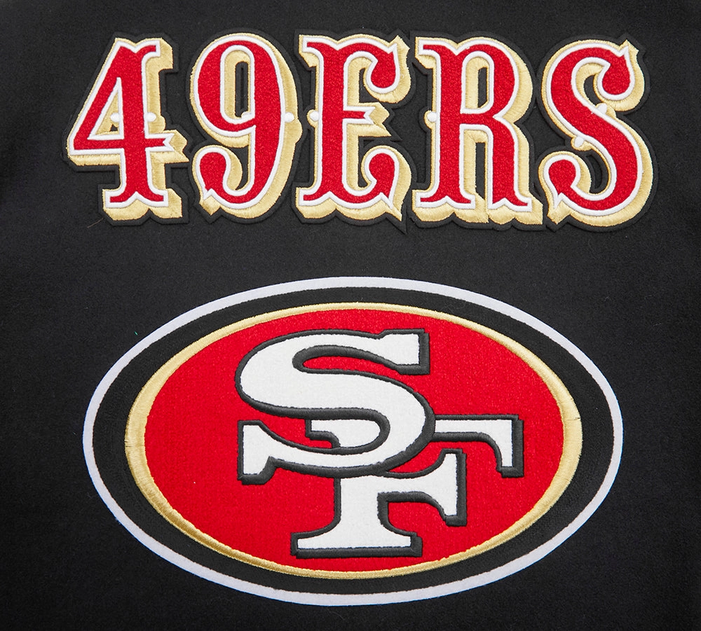 NFL SAN FRANCISCO 49ERS MASHUP MEN'S RIB WOOL VARSITY JACKET (BLACK/RED/BLACK)