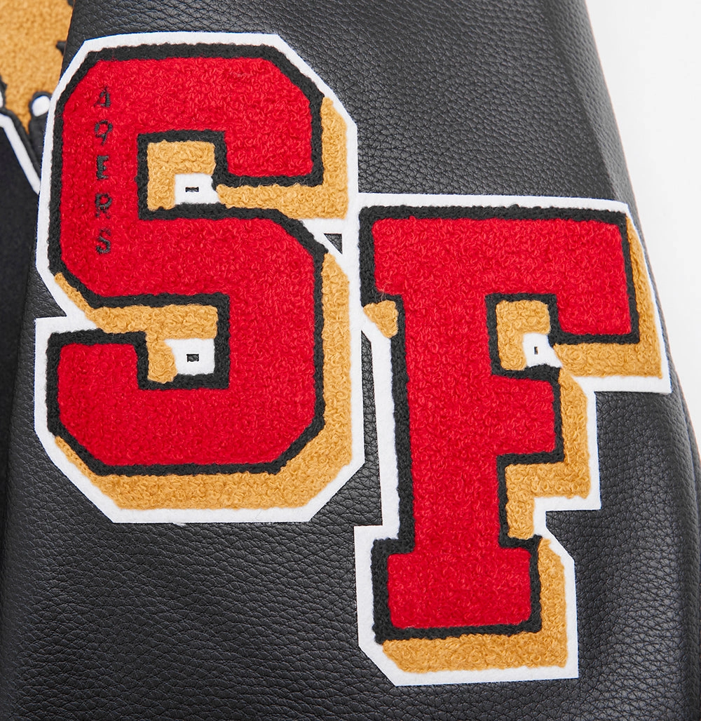 NFL SAN FRANCISCO 49ERS MASHUP MEN'S RIB WOOL VARSITY JACKET (BLACK/RED/BLACK)
