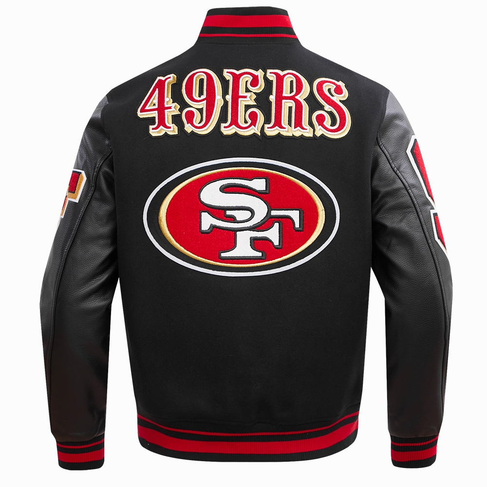 NFL SAN FRANCISCO 49ERS MASHUP MEN'S RIB WOOL VARSITY JACKET (BLACK/RED/BLACK)