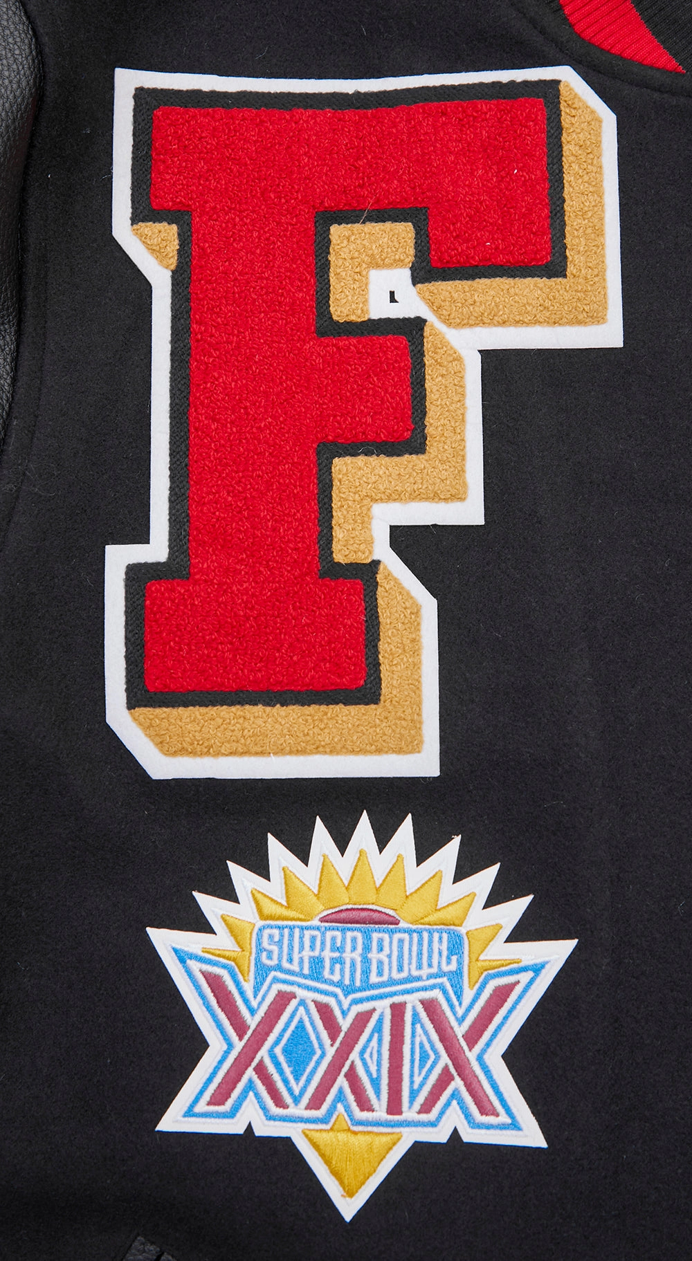NFL SAN FRANCISCO 49ERS MASHUP MEN'S RIB WOOL VARSITY JACKET (BLACK/RED/BLACK)