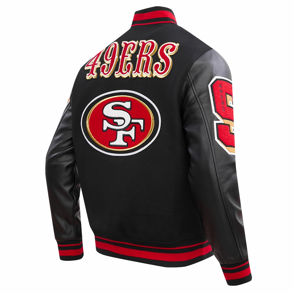 NFL SAN FRANCISCO 49ERS MASHUP MEN'S RIB WOOL VARSITY JACKET (BLACK/RED/BLACK)