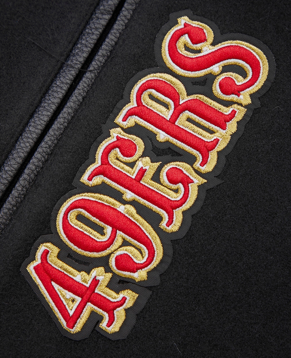 NFL SAN FRANCISCO 49ERS MASHUP MEN'S RIB WOOL VARSITY JACKET (BLACK/RED/BLACK)
