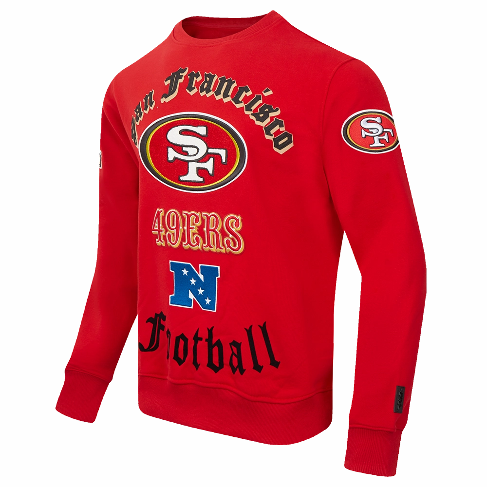 NFL SAN FRANCISCO 49ERS OLD ENGLISH MEN'S CREWNECK (RED)