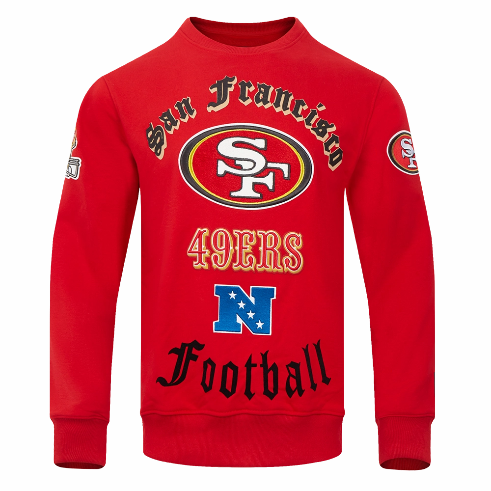 NFL SAN FRANCISCO 49ERS OLD ENGLISH MEN'S CREWNECK (RED)